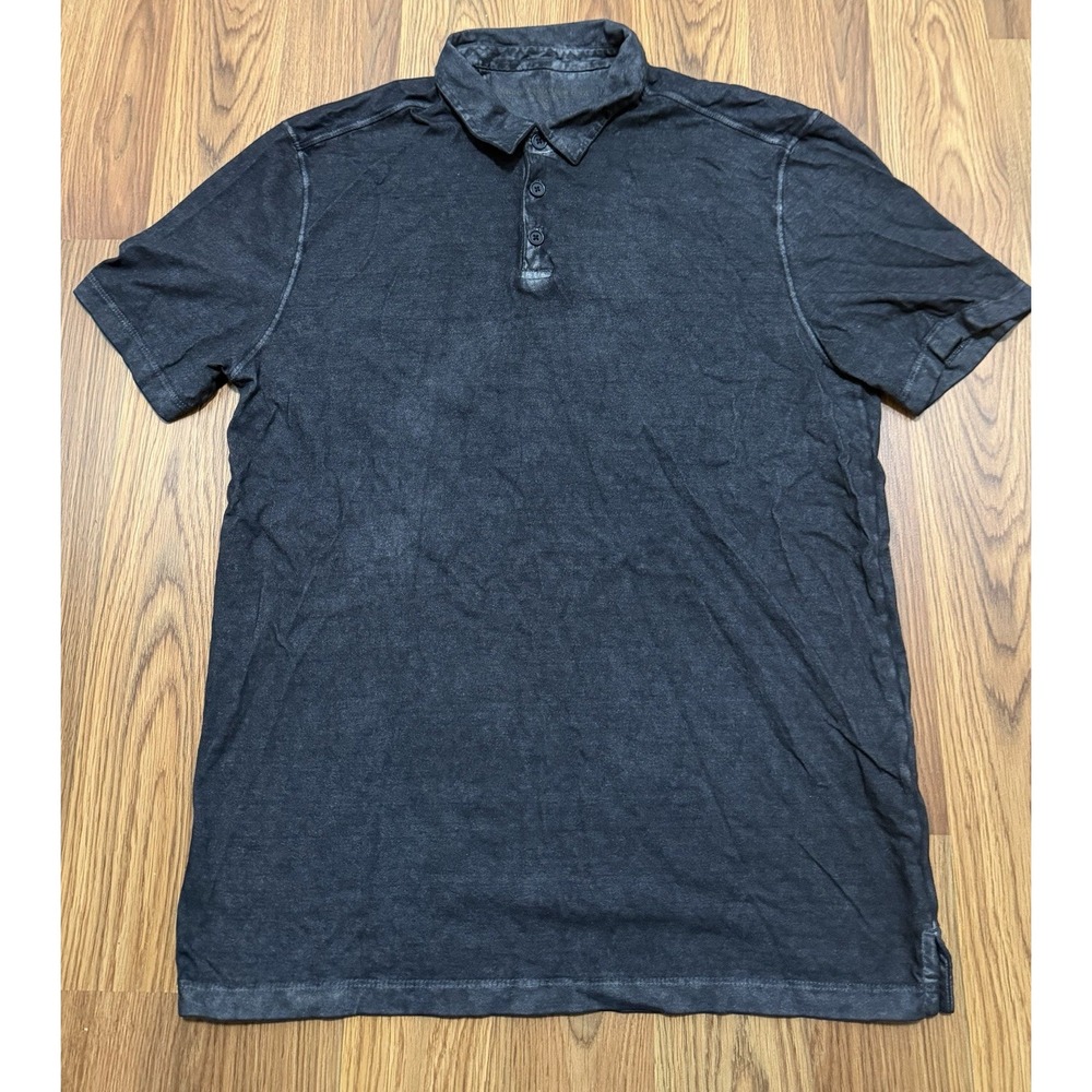 John Varvatos USA Marble Wash Polo Shirt Mens Medium Black Distressed